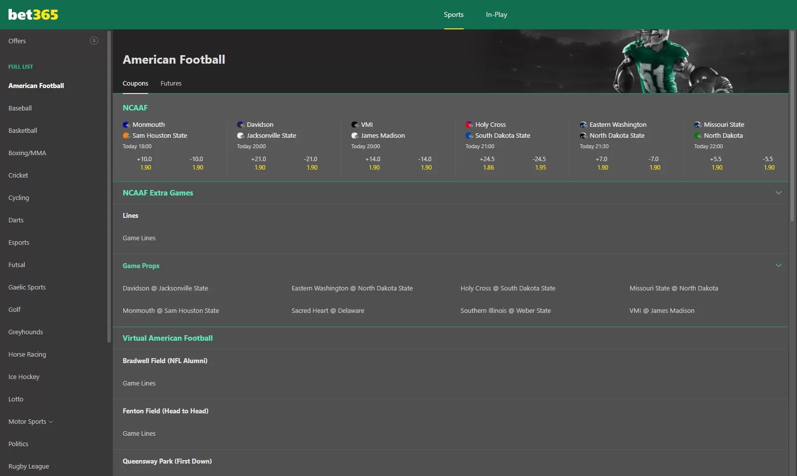 betting line on bet365 sportsbook website