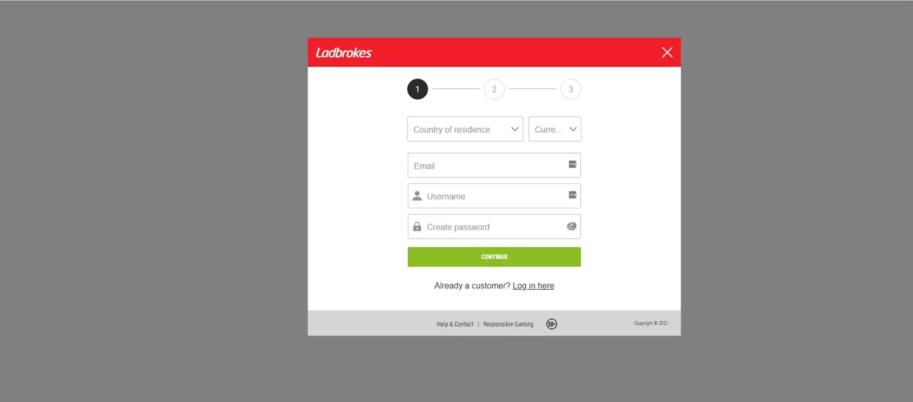Ladbrokes registration page