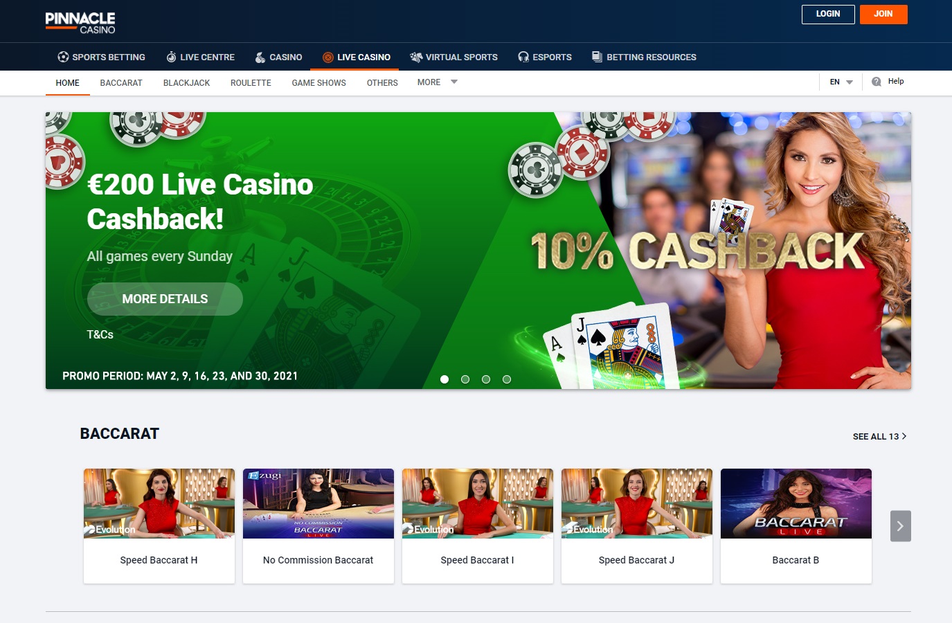 Pinnacle live casino