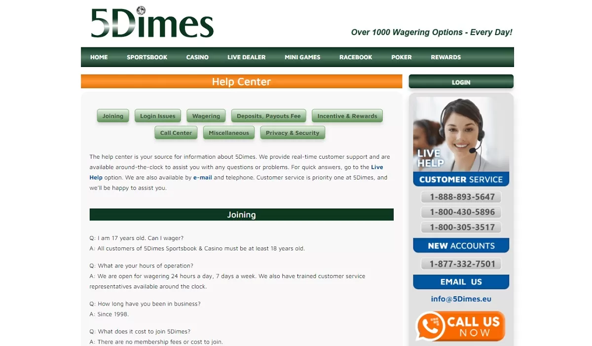 help center 5dimes