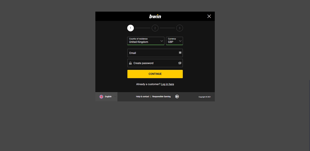 Bwin registration page
