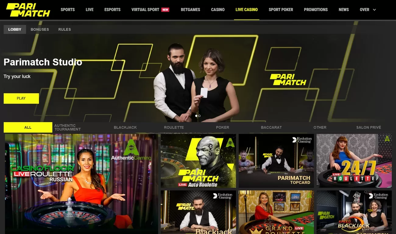 Parimatch live casino section