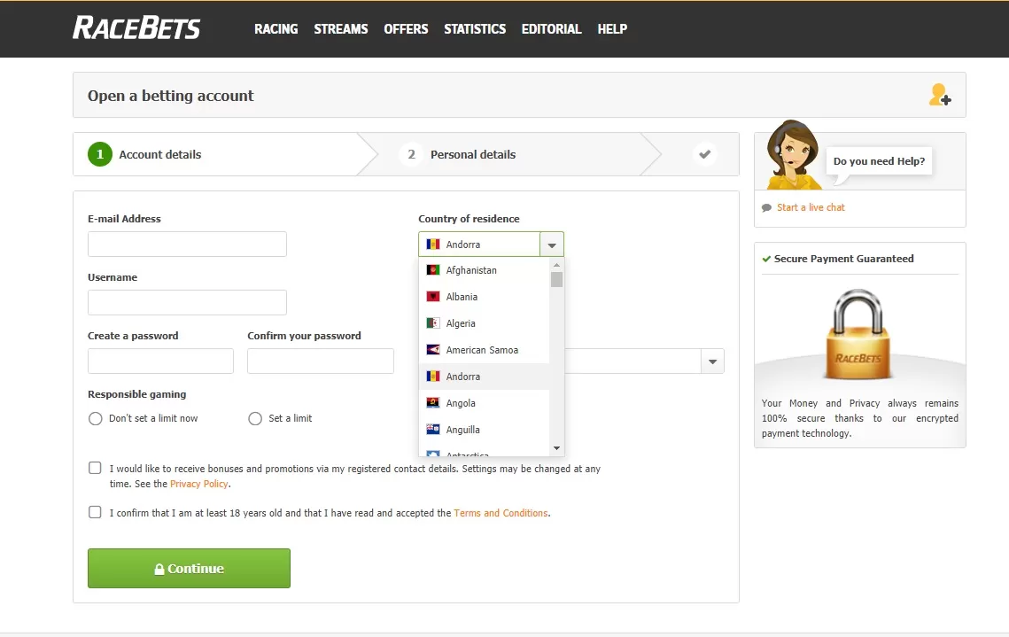 registrations at racebets