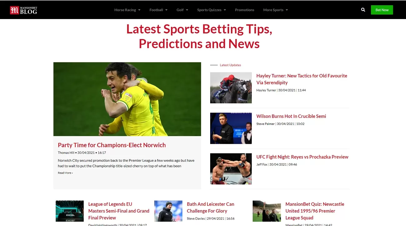 Blog section on Mansionbet