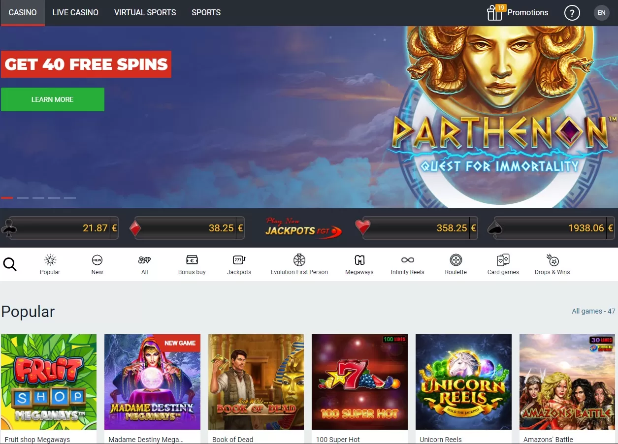 Optibet casino section