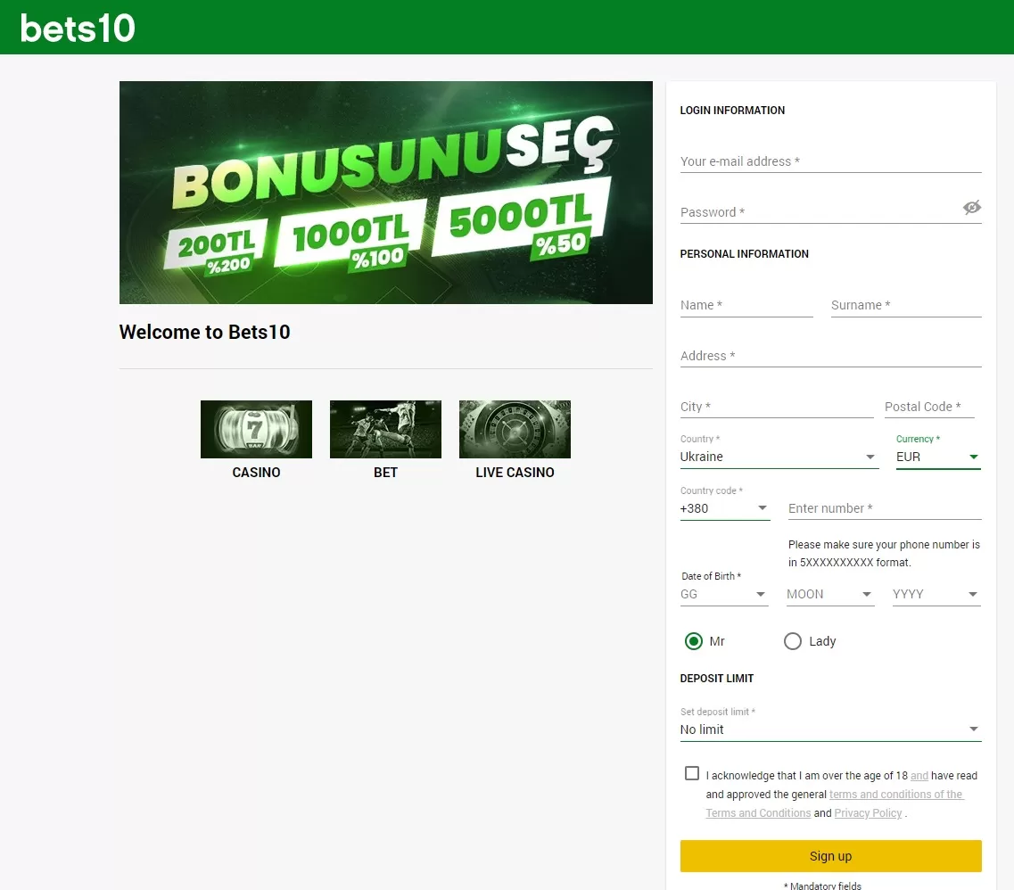 registration at bets10