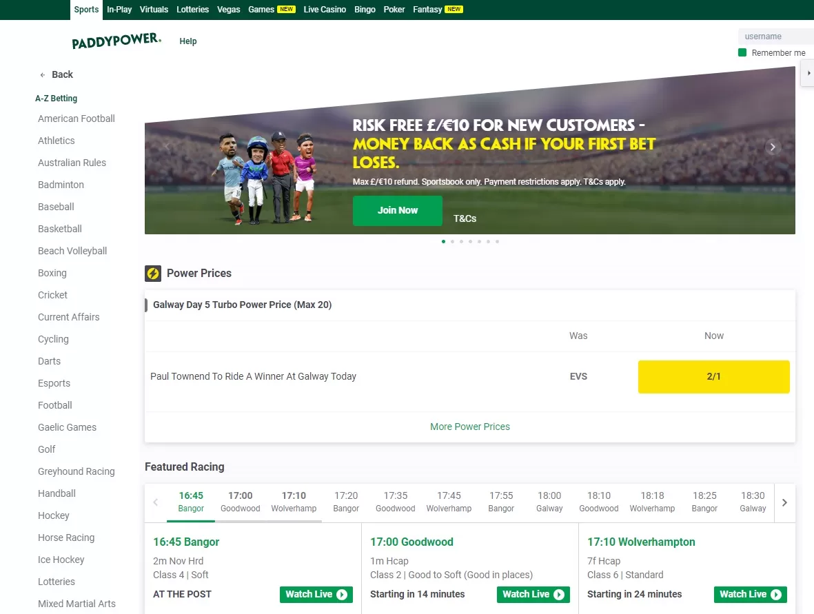 Paddy Power betting line