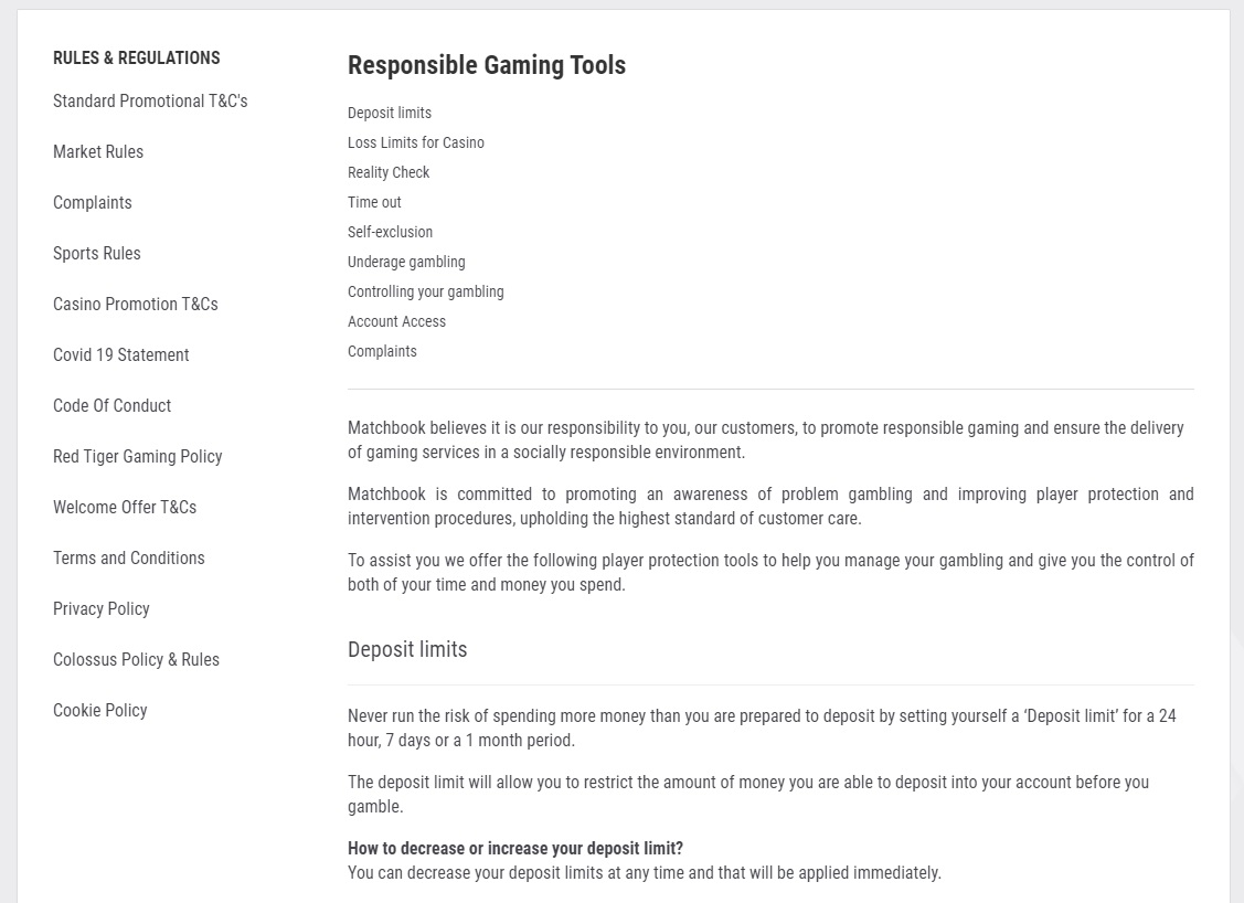  Responsible Gaming section