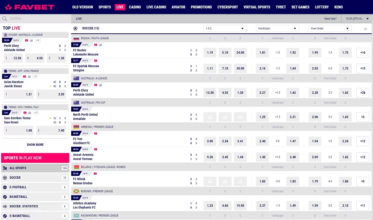 Live bets at Favbet