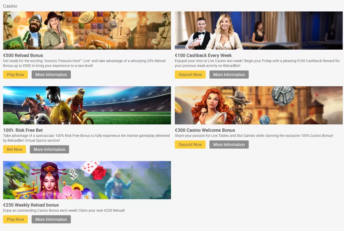 Casino bonuses reload bet com