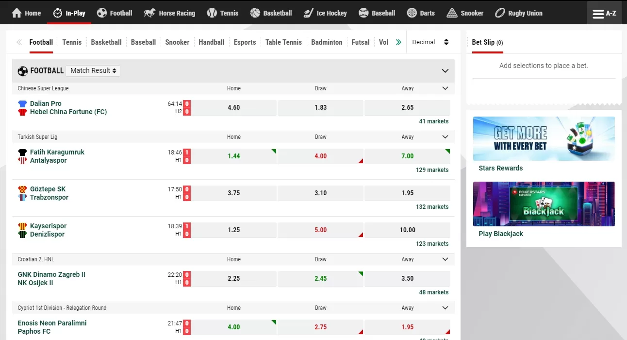 Live betting at Betstars