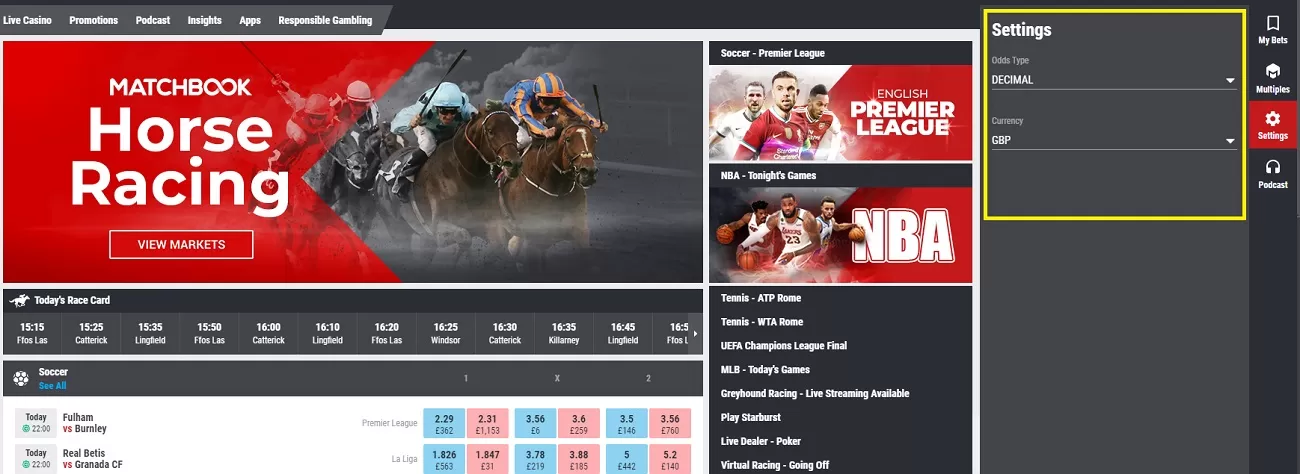 Prematch matchbook betting
