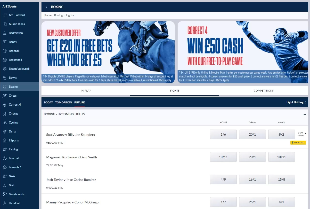  line and odds at Coral