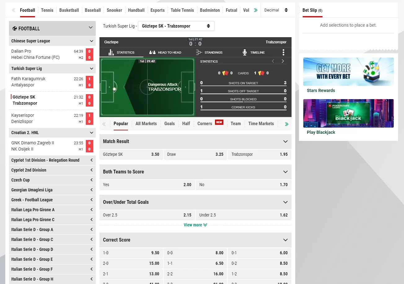 Markets at Betstars