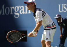 NEW YORK - SEPTEMBER 5, 2017: Professional tennis player Diego Schwartzman of Argentina in action during his quarterfinal match at US Open 2017 at Billie Jean King National Tennis Center