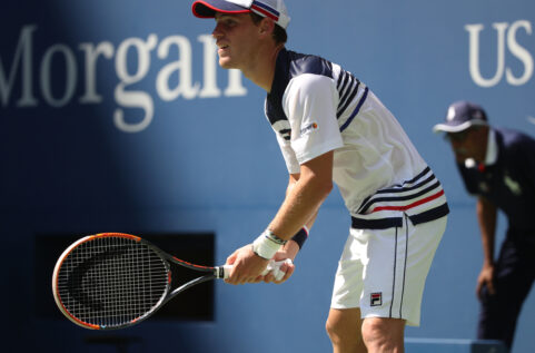NEW YORK - SEPTEMBER 5, 2017: Professional tennis player Diego Schwartzman of Argentina in action during his quarterfinal match at US Open 2017 at Billie Jean King National Tennis Center
