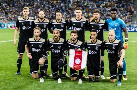 Kyiv, Ukraine - August 24, 2018: Ajax team photo before the start UEFA Champions League match Dynamo Kyiv – AFC Ajax at NSC Olympic stadium in Kyiv, Ukraine.