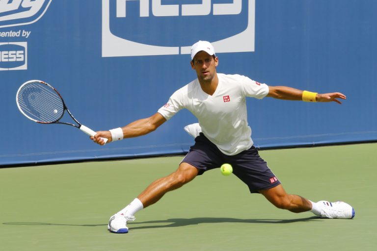 NEW YORK - AUGUST 21: Six times Grand Slam champion Novak Djokovic practices for US Open 2014 at Billie Jean King National Tennis Center on August 21, 2014 in New York