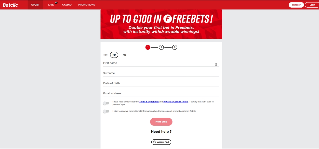 Betclic registration page