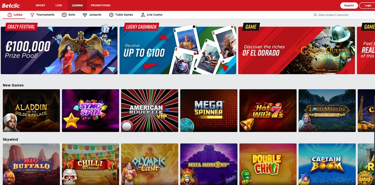 Betclic casino page