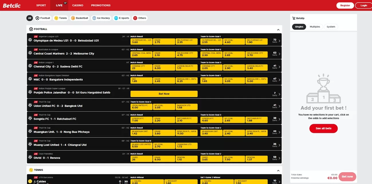 Betclic live betting page