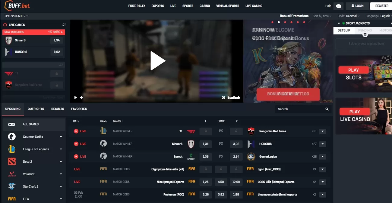 Buff.bet live betting page