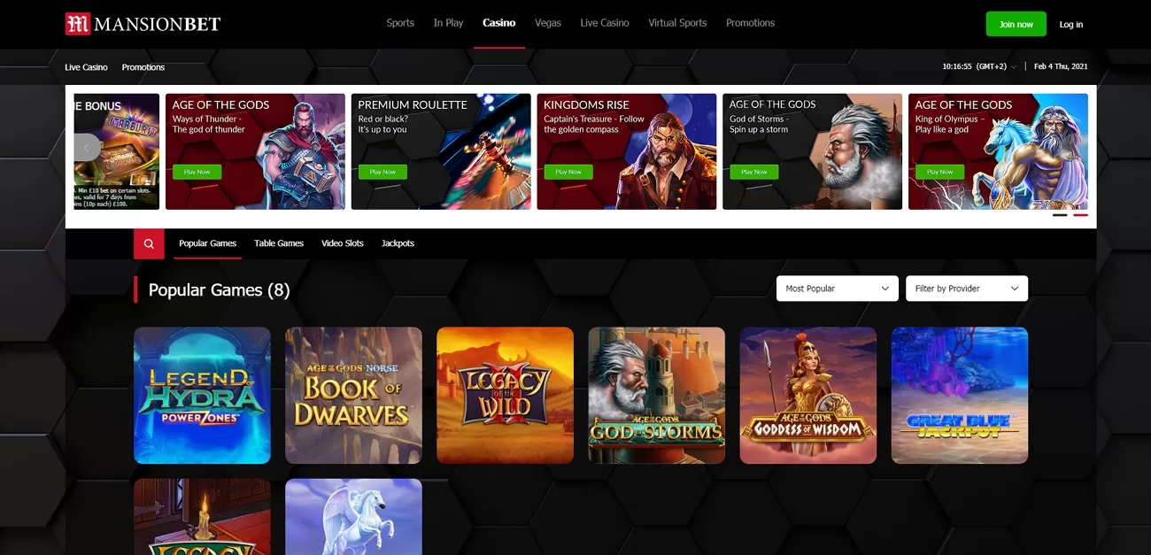 Mansionbet casino section