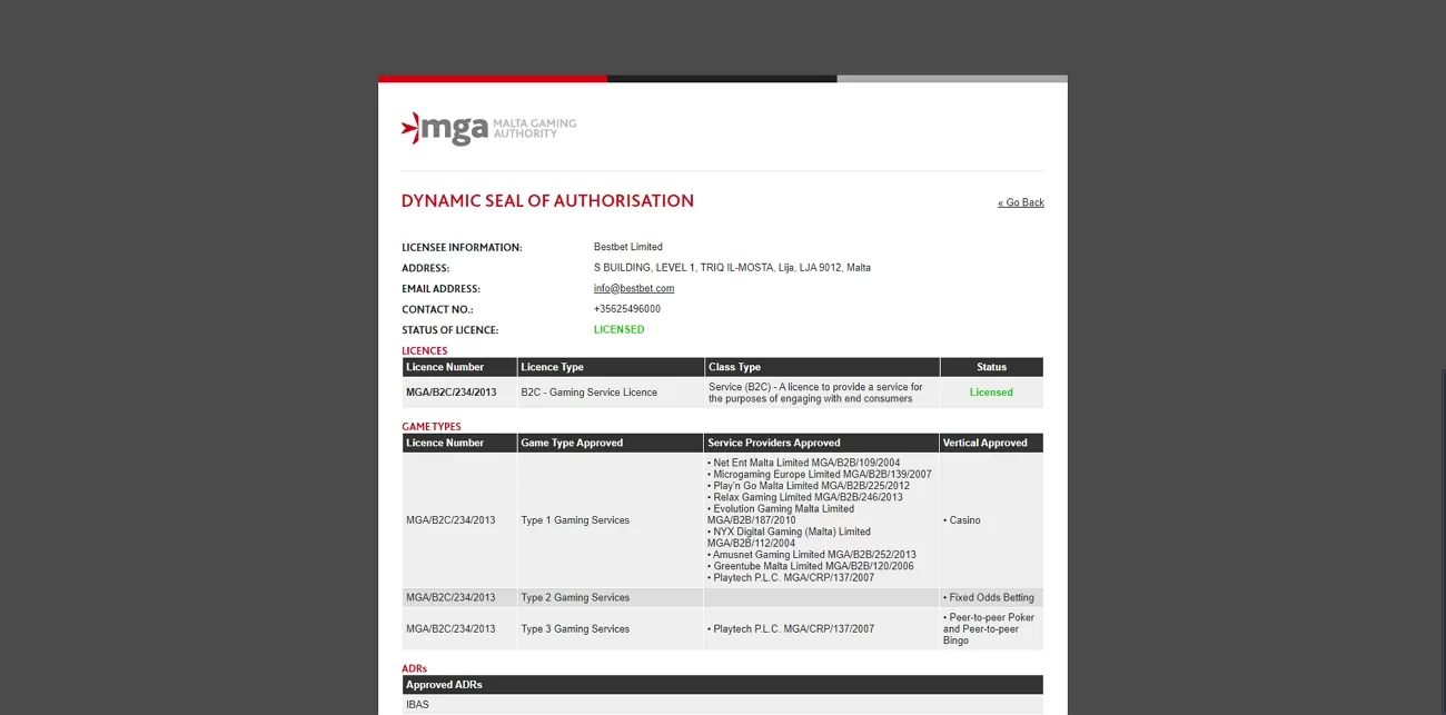 Optibet license