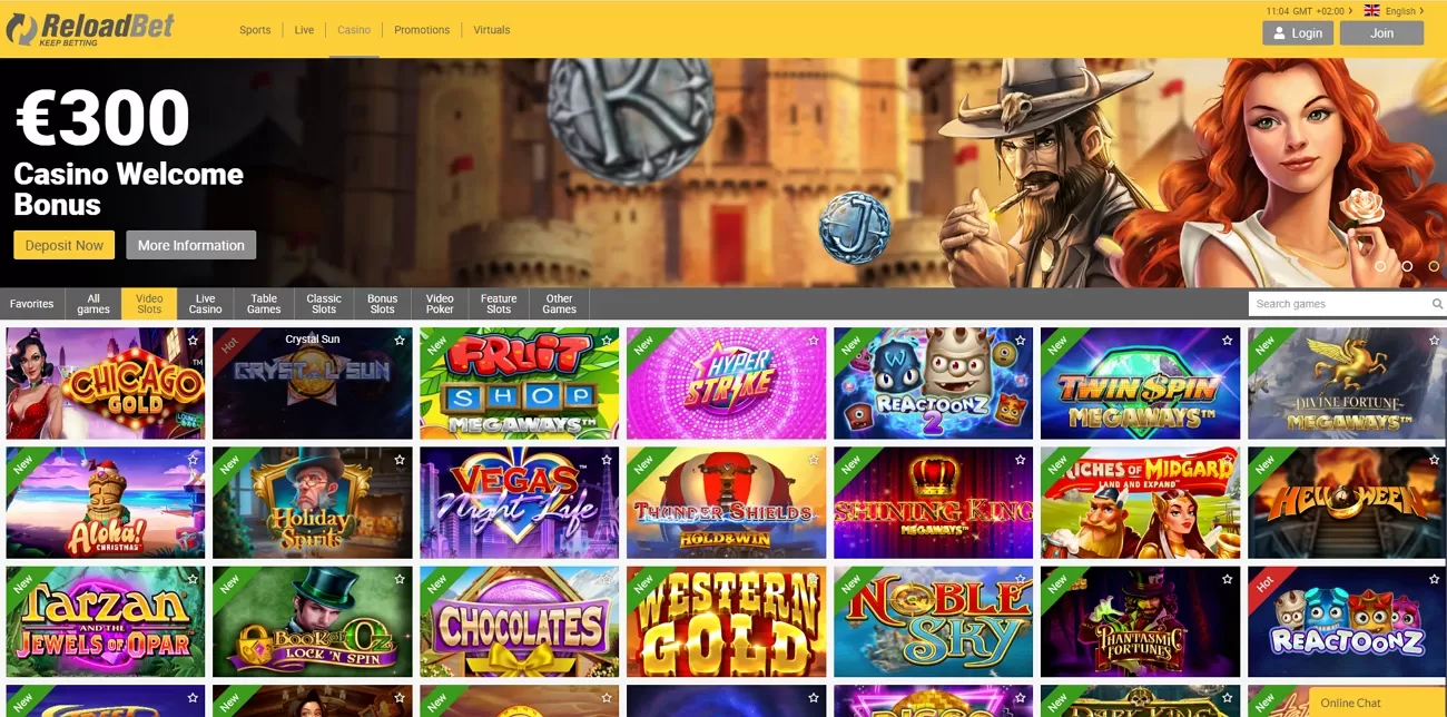 Reloadbet casino page