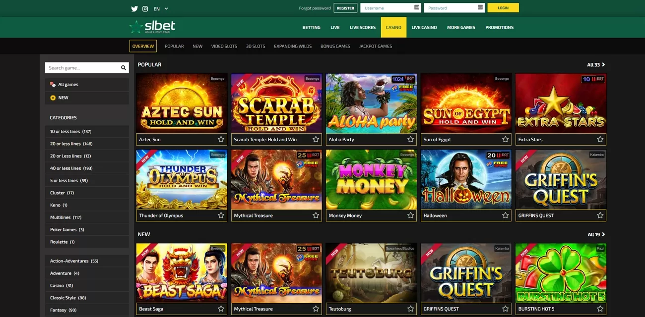 Slbet casino section