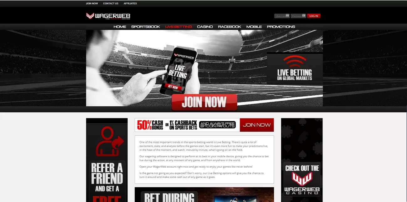 Wagerweb live betting section