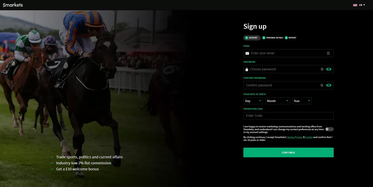 Smarkets registration page