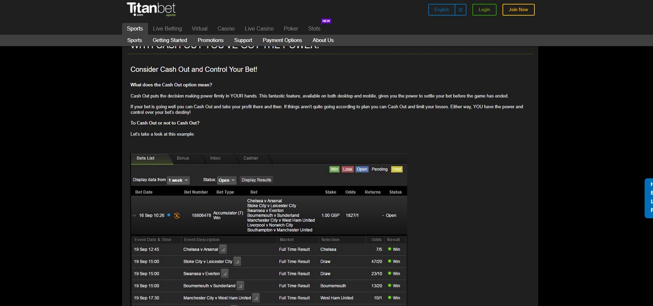 Titanbet cashout section