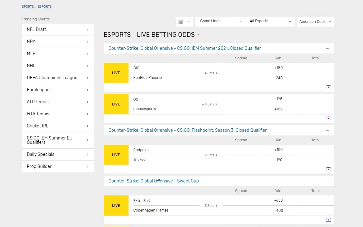 Esports line (Dota 2, CS GO)