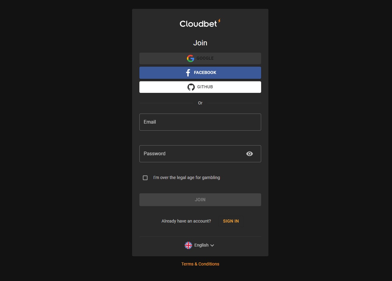 Registration at Cloudbet