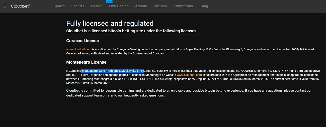 Cloudbet License 