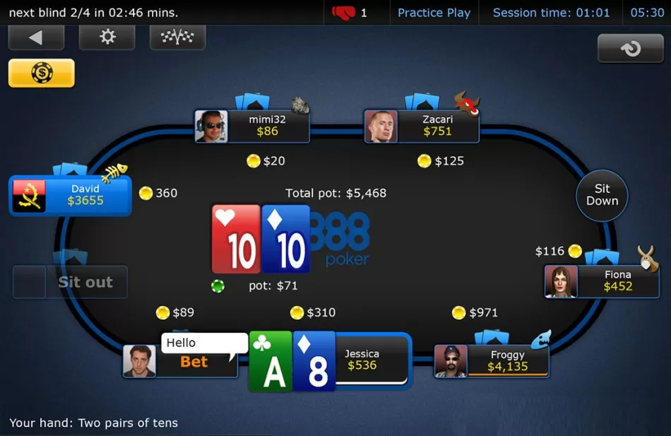 poker room at 888poker