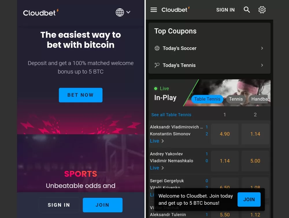 Cloudbet mobile