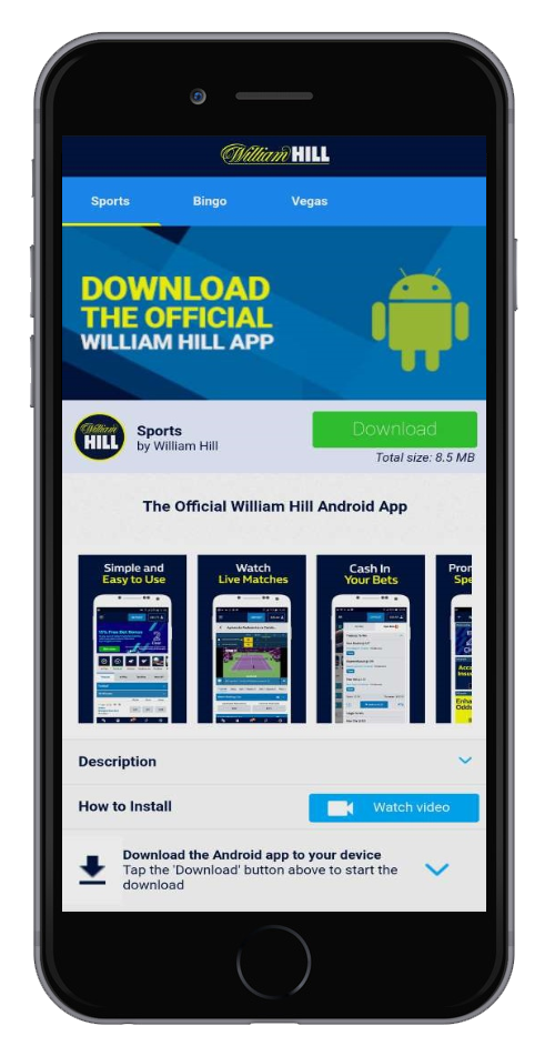 How to download and install a Willliam Hill Sportsbook App