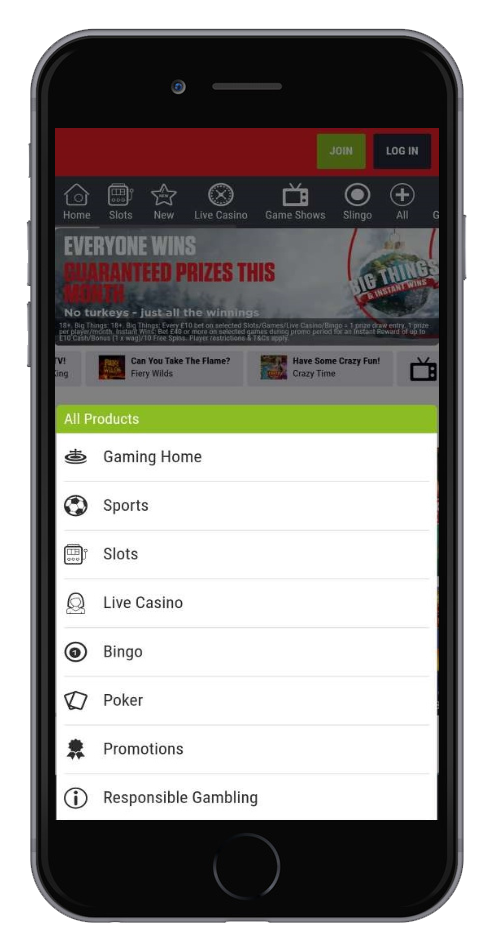 Ladbrokes menu app