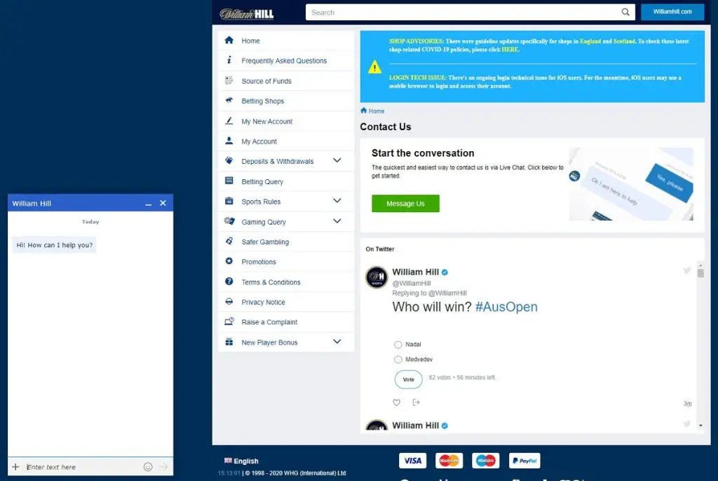 William hill customer service