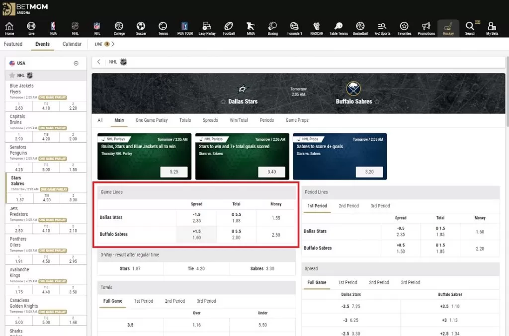 hockey betting