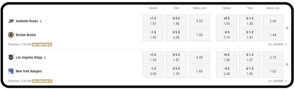Betting odds comparisons