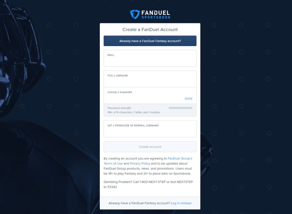 Create or sign up for a FanDuel account