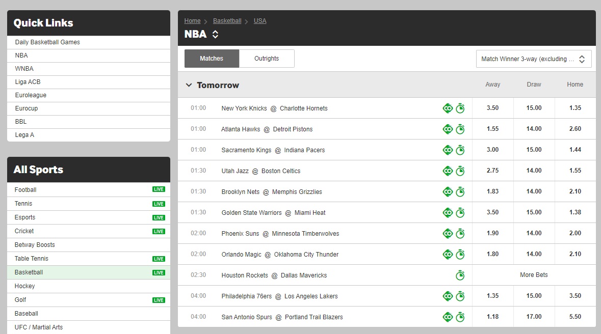 NBA Odds & NBA Betting Lines in Betway 2023 Superbetting