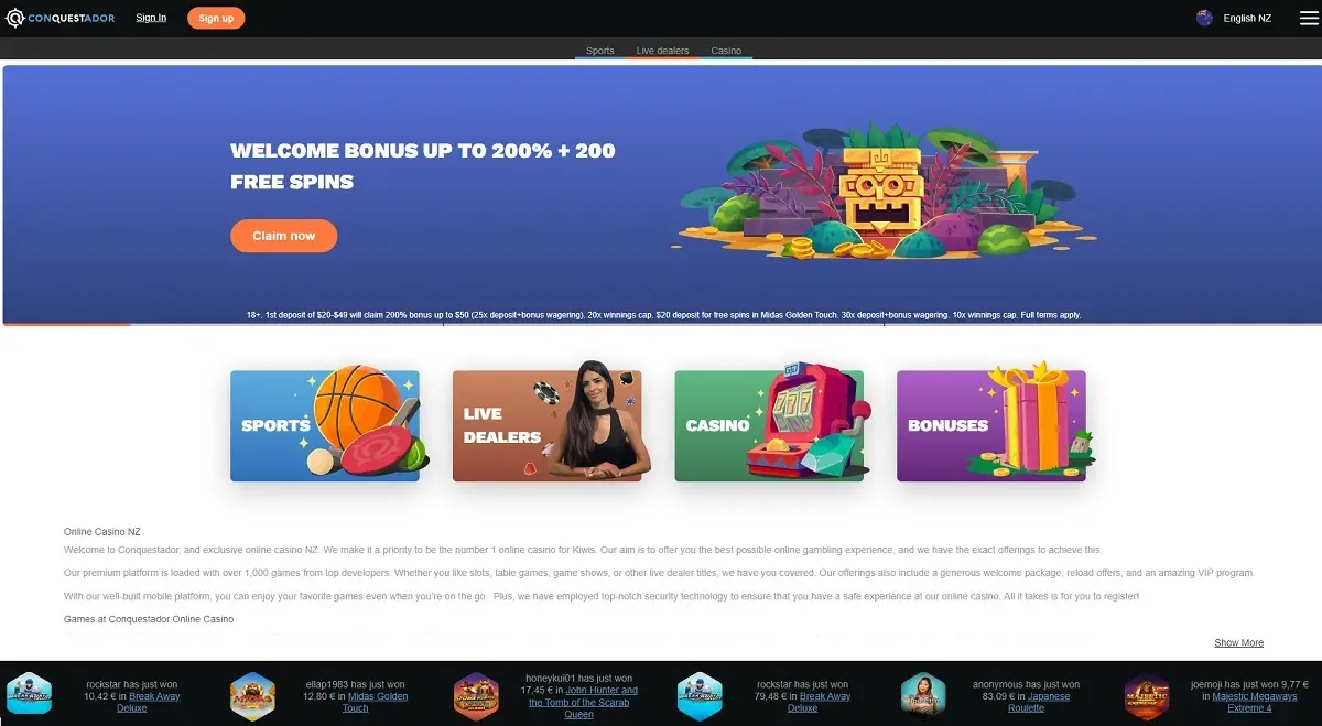 Conquestador Online Casino Review