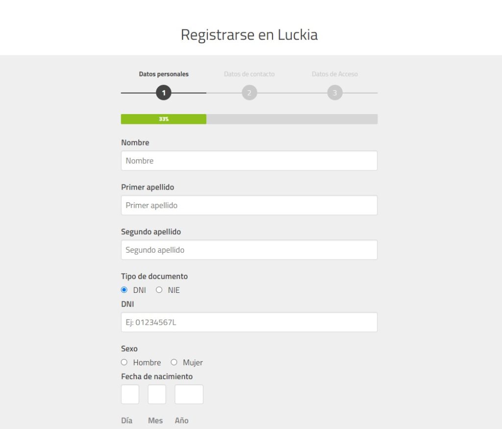 Registration at Luckia