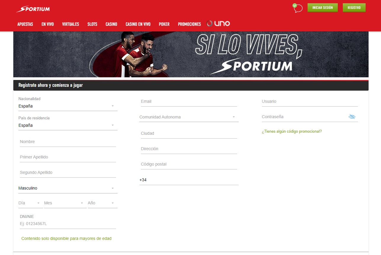 Sportium registration