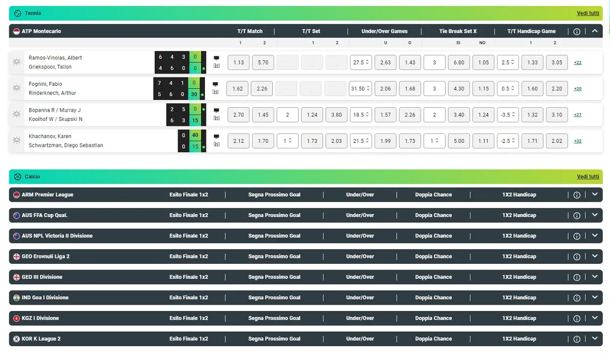 Sisal live betting