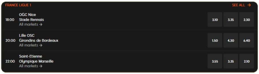 Decimal odds format for ligue 1